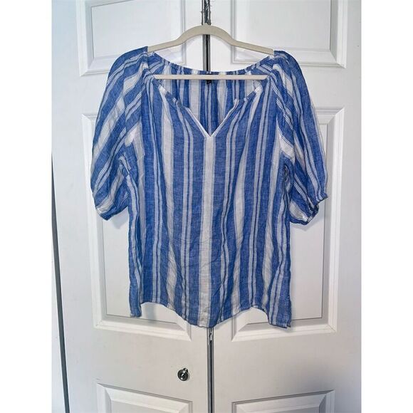 Talbots Women's Striped Linen Blouse V-Neck 3/4 Sleeve Size S - Picture 1 of 6